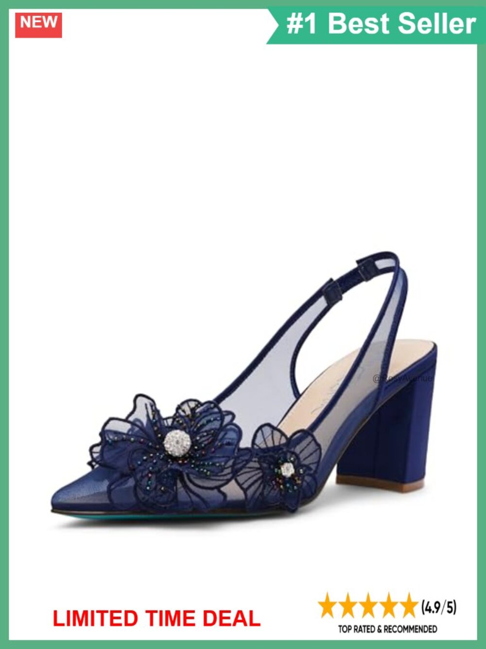 Floral Applique Slingback Pump Pointed Toe 3 Inch Heel Formal Party Shoe